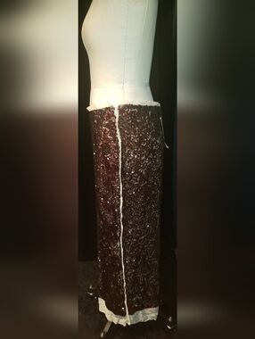 NWT Zara Brown Beige Sequins Maxi Back Slit Skirt  100% Viscose M